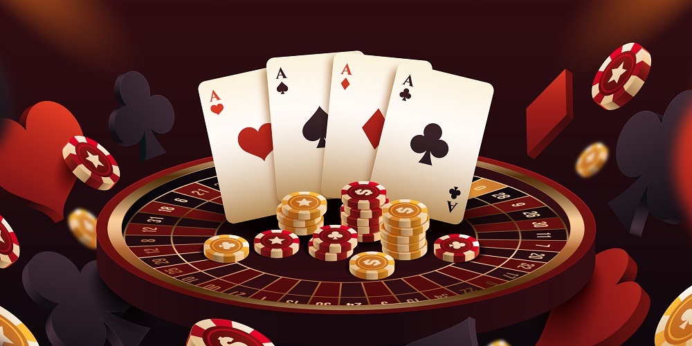 Roulette, cards and casino chips
